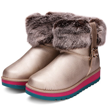 Femmes hiver automne en peluche chaud PU cuir bottes de neige